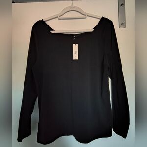 Black Cotton Long Soft Layering Top by Banana Republic